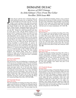 DOMAINE DUJAC Reviews of 2015 Vintage by John Gilman’S View from the Cellar Nov/Dec 2016 Issue #66