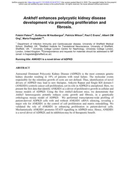 Ankhd1 Enhances Polycystic Kidney Disease Development Via Promoting Proliferation and Fibrosis