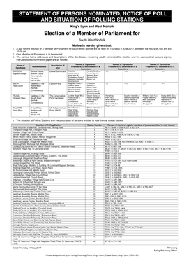 Statement of Persons Nominated, Notice of Poll and Situation of Polling Stations