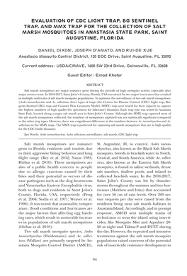 Evaluation of Cdc Light Trap, Bg Sentinel Trap, and Mmx Trap for the Collection of Salt Marsh Mosquitoes in Anastasia State Park, Saint Augustine, Florida