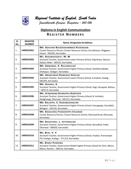 Regional Institute of English, South India Jnanabharathi Campus, Bengaluru – 560 056