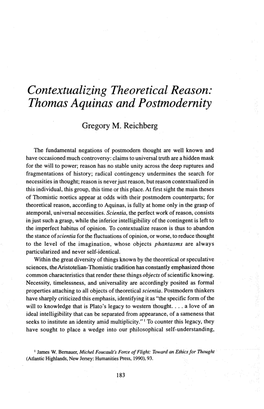 Contextualizing Theoretical Reason: Thomas Aquinas and Postmodernity