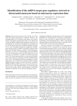 Identification of the Mirna-Target Gene Regulatory Network in Intracranial Aneurysm Based on Microarray Expression Data