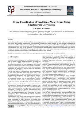 Genre Classification of Traditional Malay Music Using Spectrogram Correlation