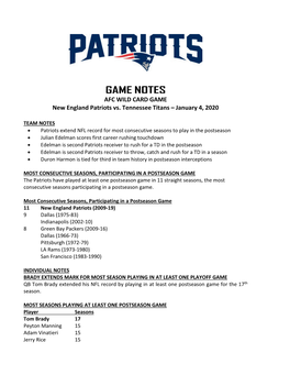 Patriots at Philadelphia Game Notes