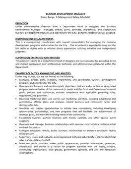 BUSINESS DEVELOPMENT MANAGER Salary Range: 7 (Management Salary Schedule)