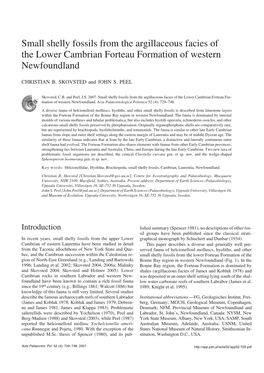 Small Shelly Fossils from the Argillaceous Facies of the Lower Cambrian Forteau Formation of Western Newfoundland