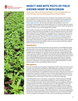 INSECT and MITE PESTS of FIELD GROWN HEMP in WISCONSIN Russell L