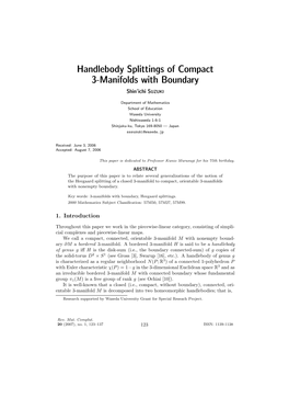 Handlebody Splittings of Compact 3-Manifolds with Boundary Shin’Ichi SUZUKI