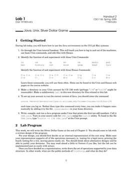 Java, Unix, Silver Dollar Game 1 Getting Started 2 Lab Program