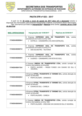 Secretaria Dos Transportes Departamento Autônomo De Estradas De Rodagem Diretoria De Transportes Rodoviários – Dtr ______