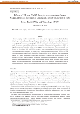 Effects of NK1 and NMDA Receptor Antagonists on Severe Gagging Induced by Superior Laryngeal Nerve Stimulation in Rats