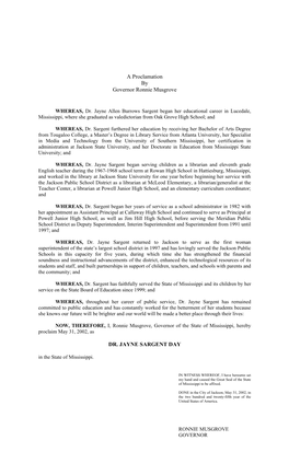 A Proclamation by Governor Ronnie Musgrove