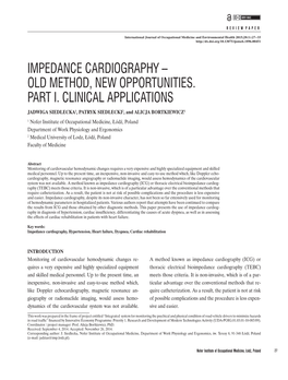Impedance Cardiography – Old Method, New Opportunities
