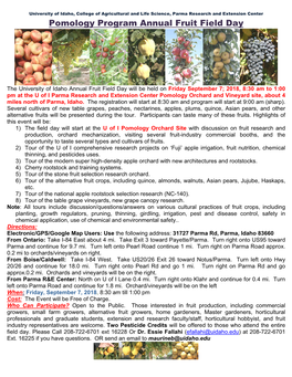 Pomology Program Annual Fruit Field Day