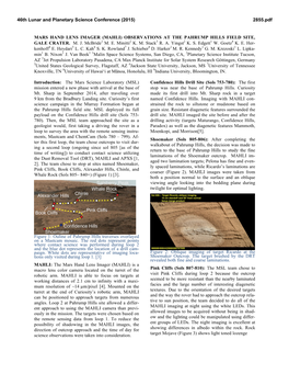 Mars Hand Lens Imager (Mahli) Observations at the Pahrump Hills Field Site, Gale Crater