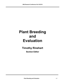 Plant Breeding and Evaluation