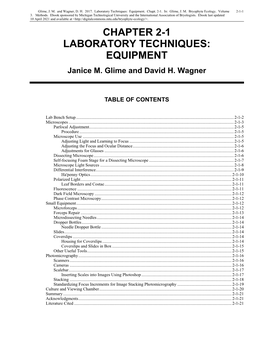 CHAPTER 2-1 LABORATORY TECHNIQUES: EQUIPMENT Janice M