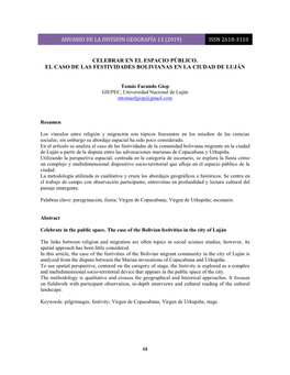 Celebrar En El Espacio Público. El Caso De Las Festividades Bolivianas En La Ciudad De Luján