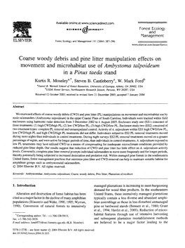 Coarse Woody Debris and Pine Litter Manipulation Effects on Movement