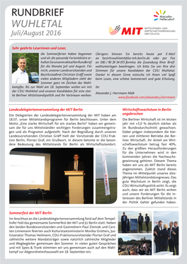 RUNDBRIEF WUHLETAL Juli/August 2016