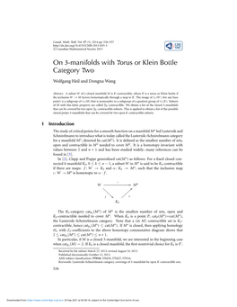 On 3-Manifolds with Torus Or Klein Bottle Category Two