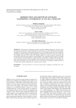 14 Sanpanich Pg 225-233.Indd 225 8/14/08 4:48:10 PM Sanpanich Et Al.: Reproduction and Growth of Littoraria
