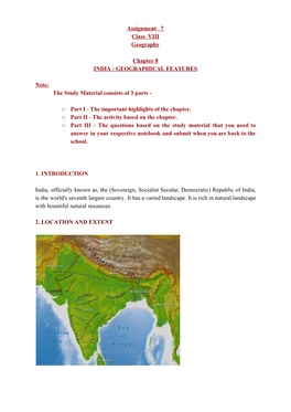 Assignment 7 Class VIII Geography Chapter 8 INDIA