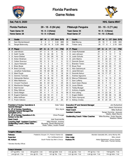 Florida Panthers Game Notes