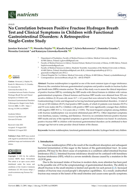 No Correlation Between Positive Fructose Hydrogen Breath Test And