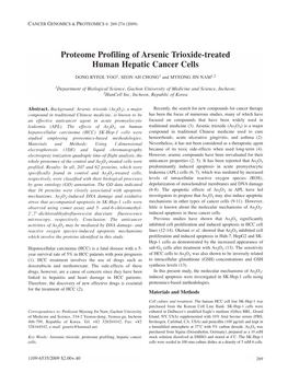 Proteome Profiling of Arsenic Trioxide-Treated Human Hepatic Cancer Cells