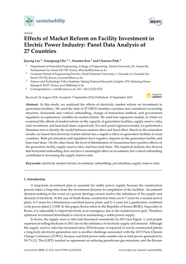 Effects of Market Reform on Facility Investment in Electric Power Industry: Panel Data Analysis of 27 Countries