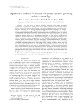 Experimental Evidence for Neutral Community Dynamics Governing an Insect Assemblage