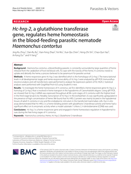 Hc-Hrg-2, a Glutathione Transferase Gene, Regulates Heme Homeostasis