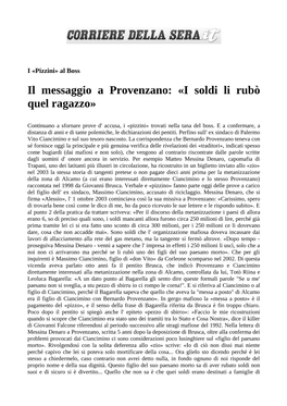 Il Messaggio a Provenzano: «I Soldi Li Rubò Quel Ragazzo»