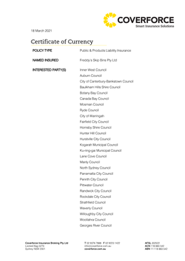 Certificate of Currency