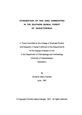 Ethnobotany of Two Cree Communities in the Southern Boreal Forest Of