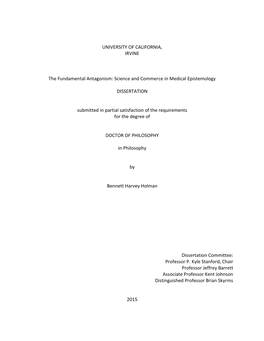 Science and Commerce in Medical Epistemology DISSERTATION