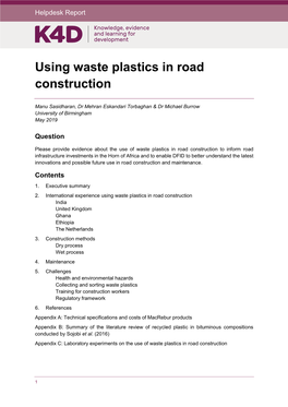 Using Waste Plastics in Road Construction