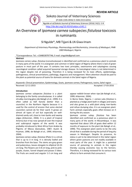 Ipomoea Carnea Subspecies Fistulosa Toxicosis in Ruminants SI Ngulde*, MB Tijjani & LN Giwa-Imam