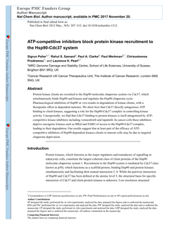 ATP-Competitive Inhibitors Block Protein Kinase Recruitment to the Hsp90-Cdc37 System