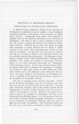 NEWSPAPERS of WASHINGTON TERRITORY in 1922-23 Professor Edmond S