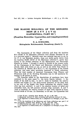 The Marine Mollusca of the Kendeng Schilder Biologische (Saale) 2 ). Cypraeacea Mijnwezen Already by Previous Paper 3). Recently