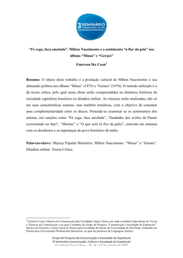 “Fé Cega, Faca Amolada”. Milton Nascimento E O Sentimento “À Flor Da Pele” Nos Álbuns “Minas” E “Geraes”