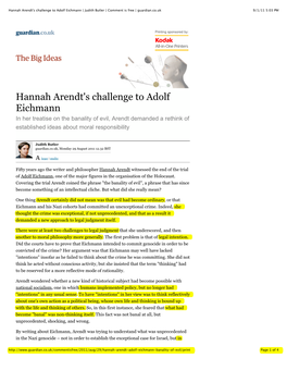 Hannah Arendt's Challenge to Adolf Eichmann | Judith Butler | Comment Is Free | Guardian.Co.Uk 9/1/11 5:03 PM