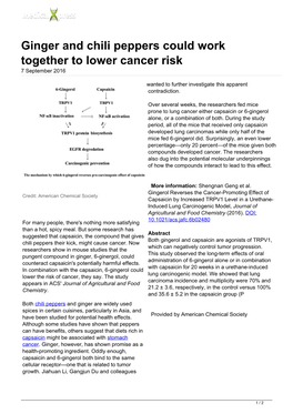 Ginger and Chili Peppers Could Work Together to Lower Cancer Risk 7 September 2016