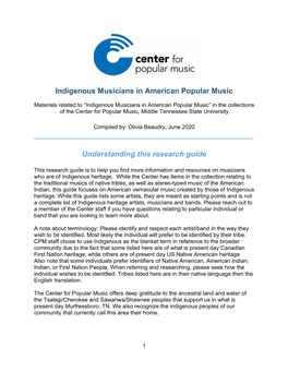 Indigenous Musicians in American Popular Music Understanding This