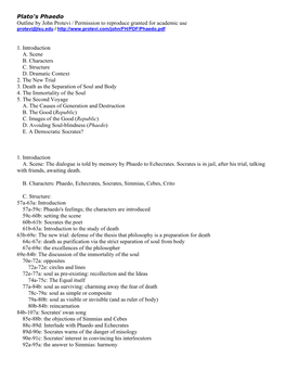 Plato's Phaedo Outline by John Protevi / Permission to Reproduce Granted for Academic Use Protevi@Lsu.Edu