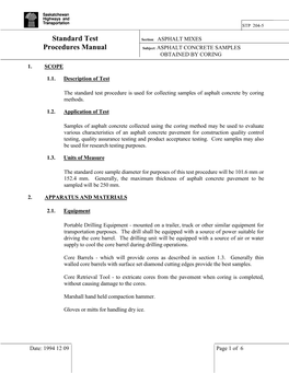 204-5 Asphalt Concrete Samples Obtained by Coring