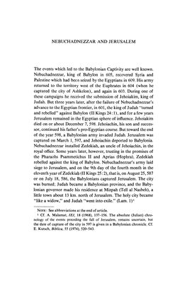 NEBUCHADNEZZAR and JERUSALEM the Events Which Led to the Babylonian Captivity Are Well Known. Nebuchadnezzar, King of Babylon In